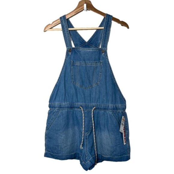 UNIONBAY Juniors Size Small Rosemarie Drapey Denim Romper NEW Blue Tencel Jean - Picture 2 of 12